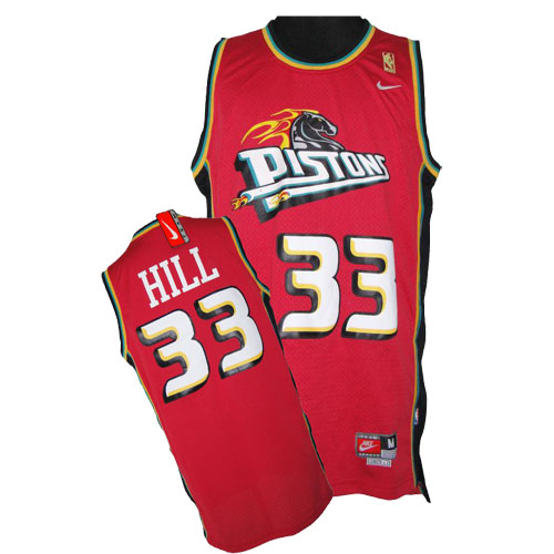 Mens Nike Detroit Pistons 33 Grant Hill Authentic Red Throwback NBA Jersey